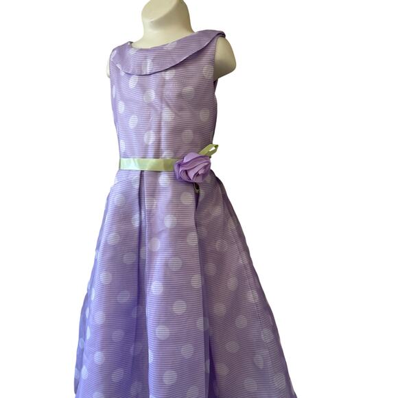 Girls “Place” Spring Lavender Dress Sleeveless Wht Polkadot Long Sz 10 - Picture 3 of 6